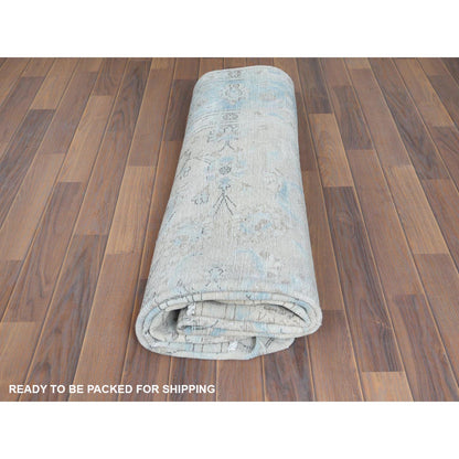 6'6"X9'7" Hand Knotted Ivory Vintage Farsian Karman Worn Wool Rug