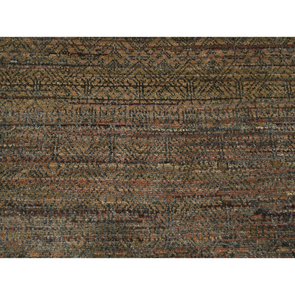 10'X14' Cinnamon Brown Modern Grass Design Hand Knotted Wool And Silk Rug