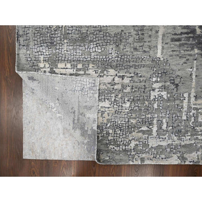 12'X12' Gray Abstract Design Wool And Silk Hand Knotted Square Rug