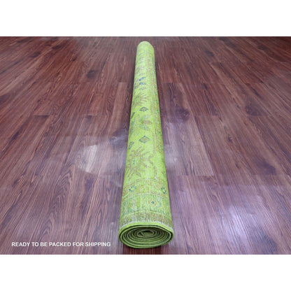 5'9"X8'7" Green Overdyed Kazak Geometric Pattern Hand Knotted Wool Rug