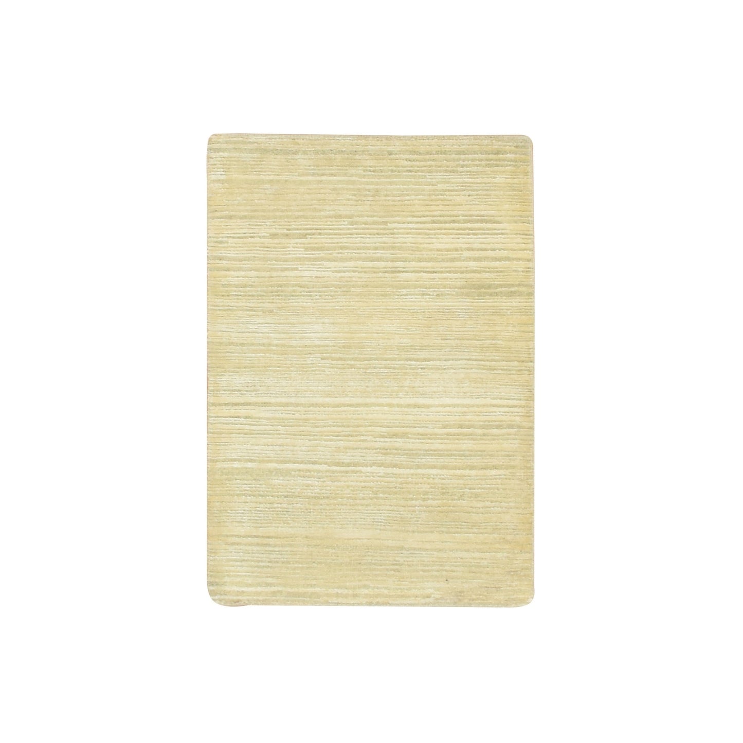 2'X3' Beige Plain Line Design Silk & Oxidized Wool Hand Knotted Mat Rug