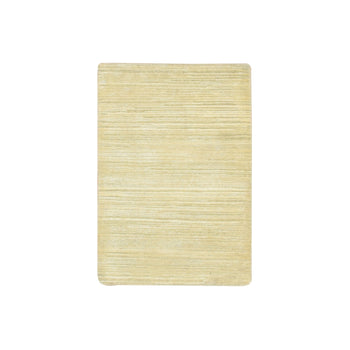 2'X3' Beige Plain Line Design Silk & Oxidized Wool Hand Knotted Mat Rug