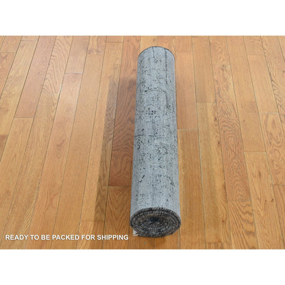 2'9"X7'10" Gray Zoroastrian Design Silk With Wool Hand Knotted Runner Rug