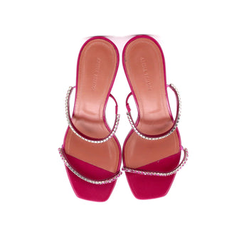 Amina Muaddi Women'S Gilda Heeled Sandals Leather With Crystals 105