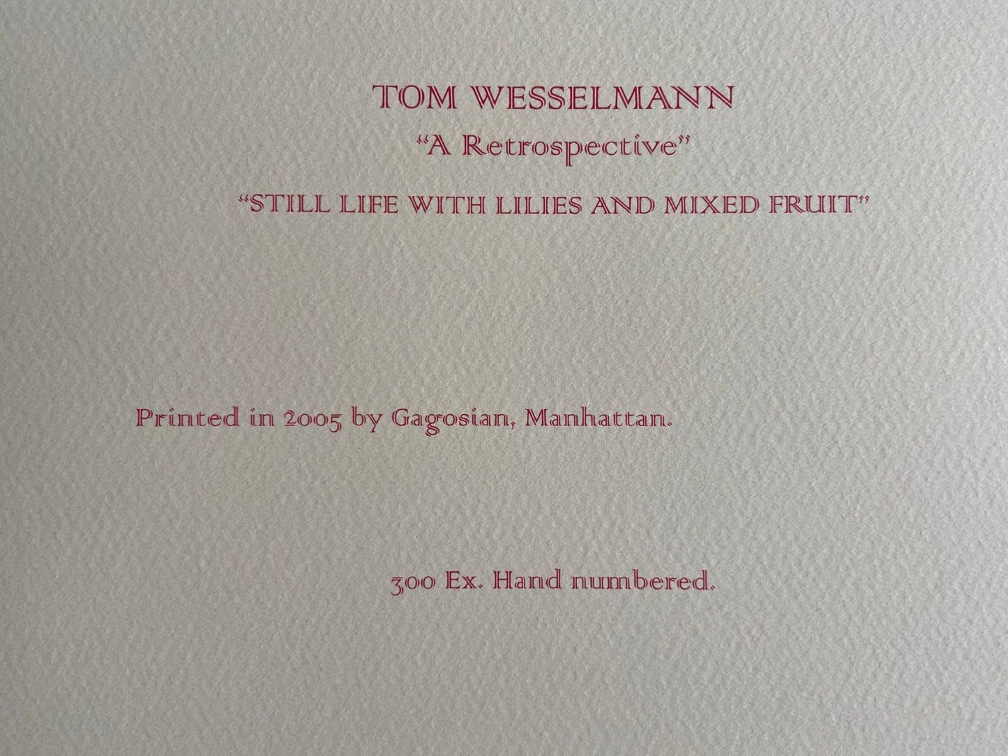 Tom Wesselmann Lithograph Coa Original Published Numbered