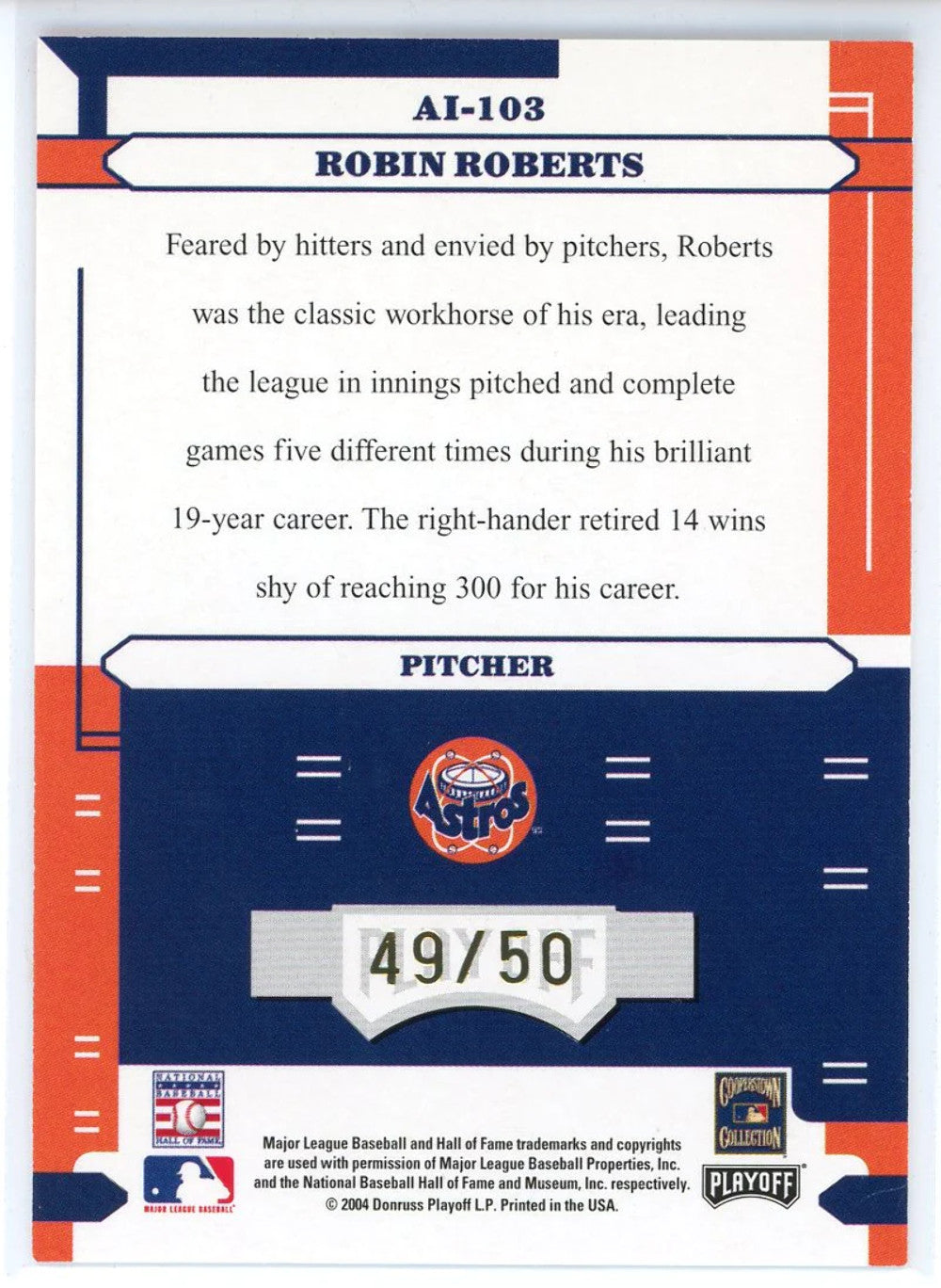 Robin Roberts Autographed 2004 Absolute Memorabilia Card #Ai-103