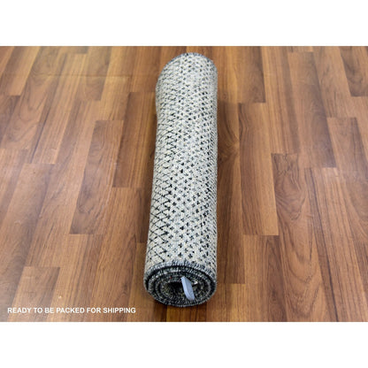 2'X3'2" Gentle Gray Modern Hand Knotted Grass Design Undyed Wool Mat Rug