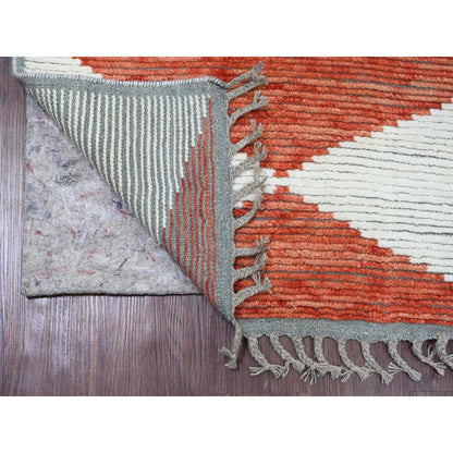 2'8"X10'1" Red Geometric Moroccan Weave Hand Knotted Soft Wool Runner Rug