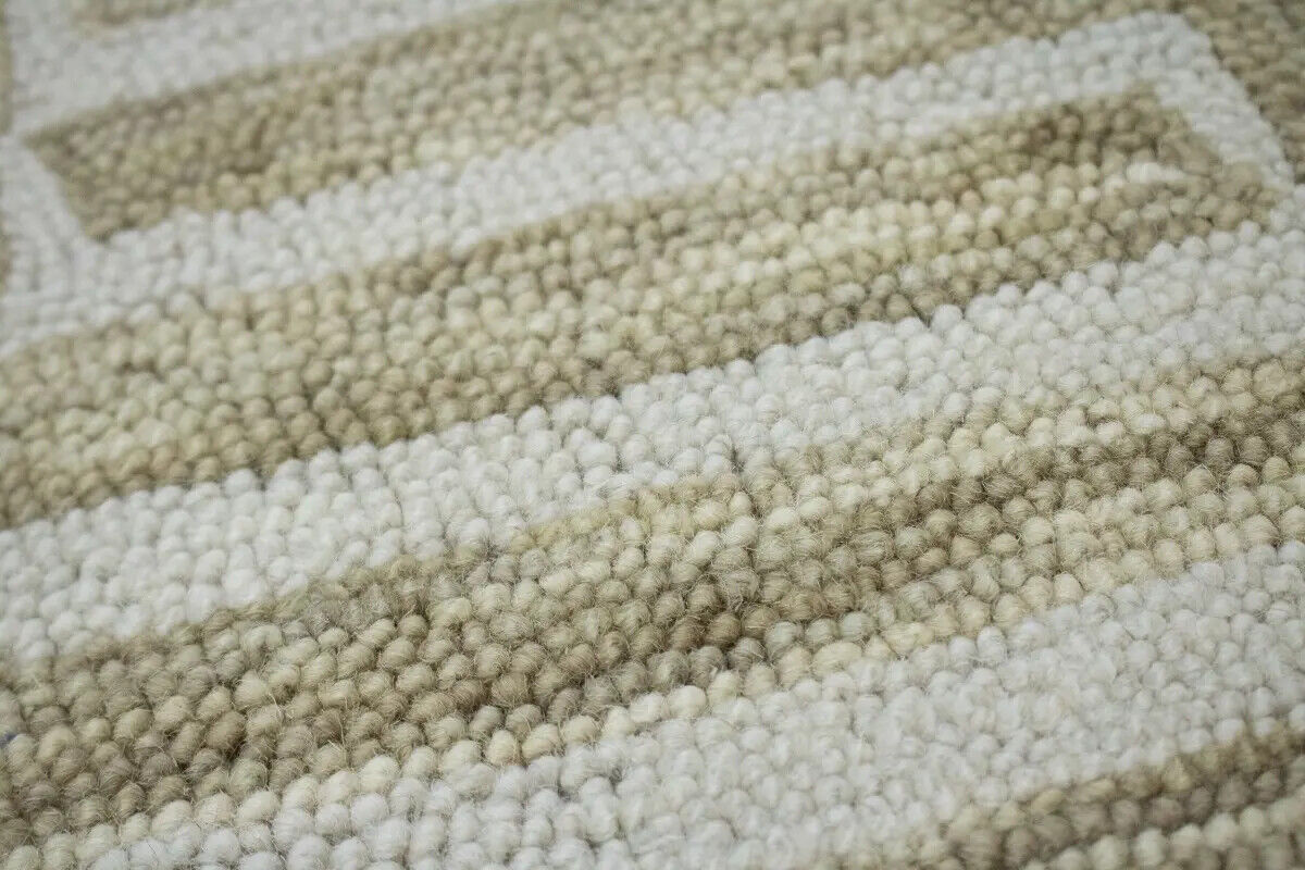 Hand-Knotted Tan Geometric Wool Area Rug Modern