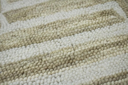 Hand-Knotted Tan Geometric Wool Area Rug Modern