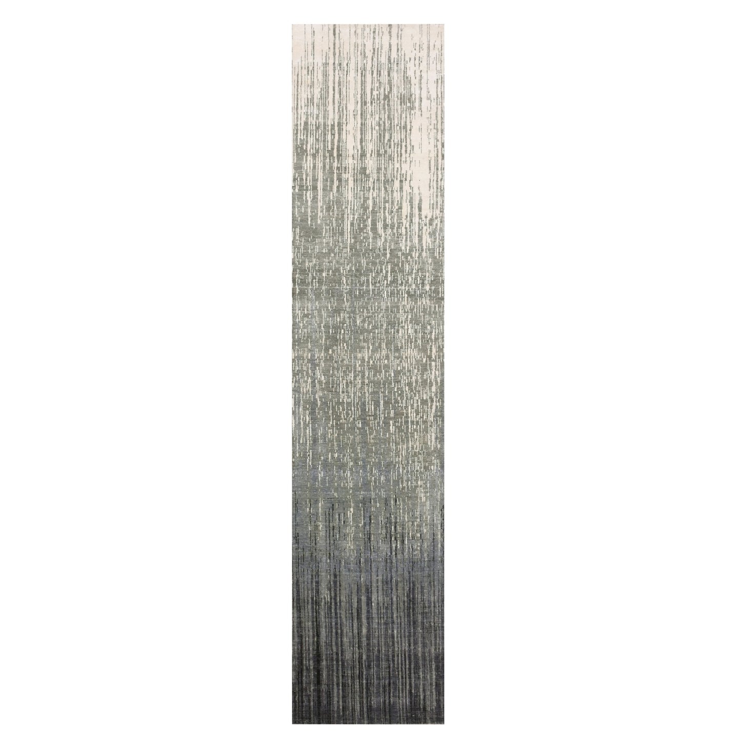 2'6"X12'6" Gray Modern Ombre Design Pure Wool Hand Knotted Runner Rug
