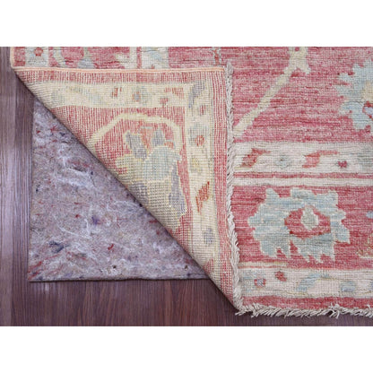 5'9"X8'9" Pink Hand Knotted Afghan Angora Oushak Leaf Design All Wool Rug