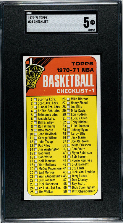 Checklist 1970-71 Topps Card #24 (Sgc Ex 5)