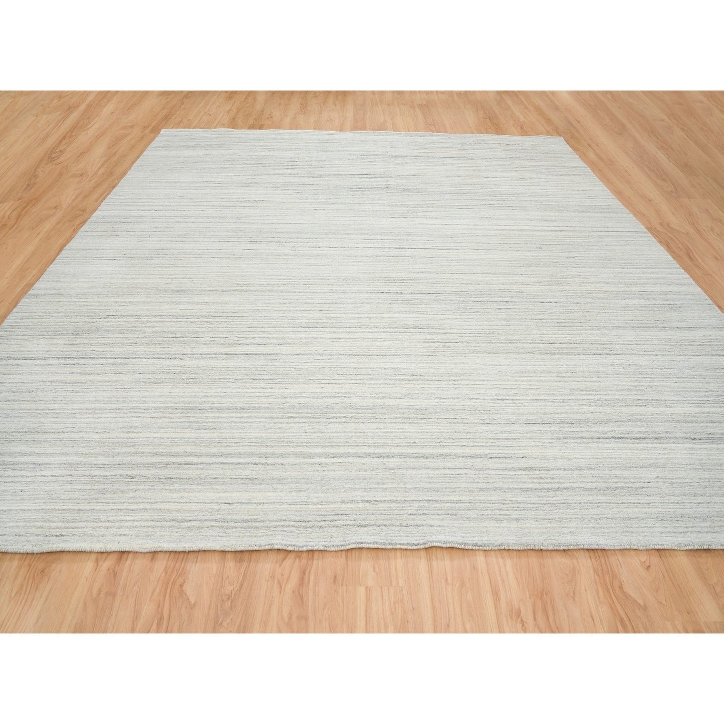 12'1"X12'1" Ivory Undyed Wool Modern Design Hand Loomed Square Rug