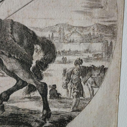 Stefano Della Bella Original Etching 1640 Coloured Man On Horseback Paris Coa