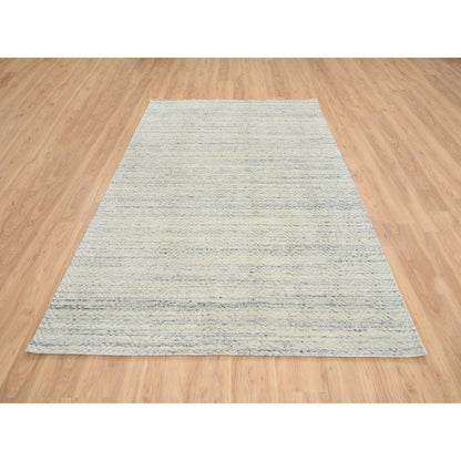 6'1"X9' Beige Variegated Textured Modern Design Wool Hand Loomed Rug