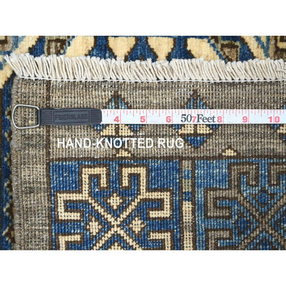 3'3"x4'10" Gray Hand Knotted Afghan Ersari Elephant Feet Design Wool Rug