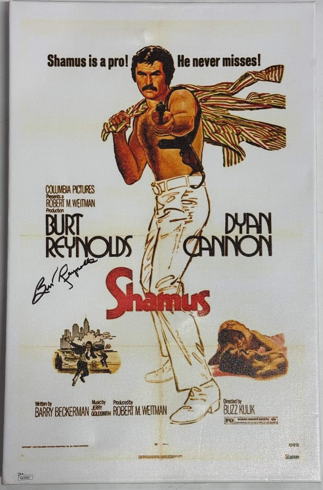 Burt Reynolds Autographed Shamus Canvas 14X21.5 Poster (Jsa)