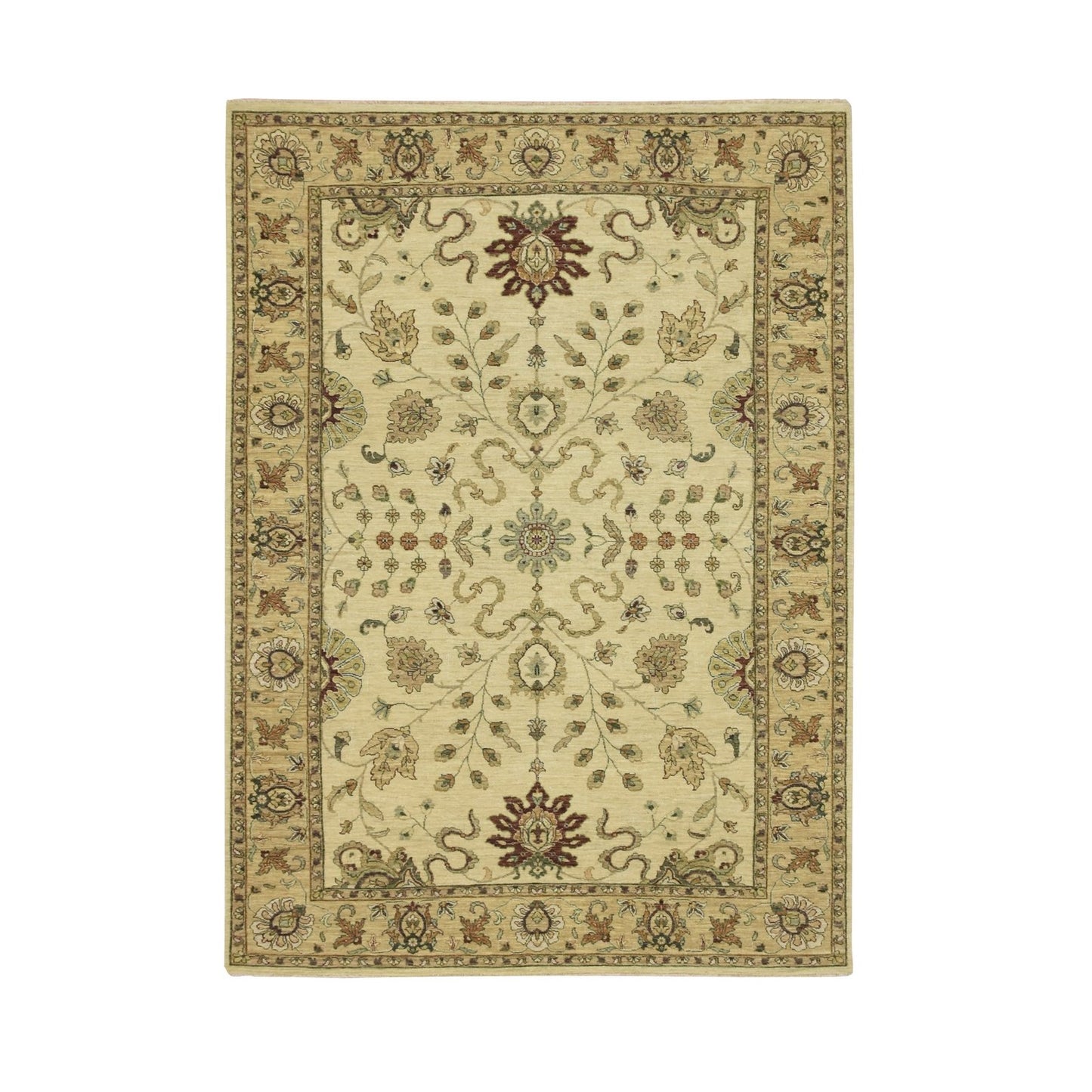 5'8"X7'10" Ivory Agra Ziegler Design Leaf Pattern Hand Knotted Wool Rug