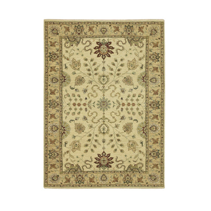 5'8"X7'10" Ivory Agra Ziegler Design Leaf Pattern Hand Knotted Wool Rug
