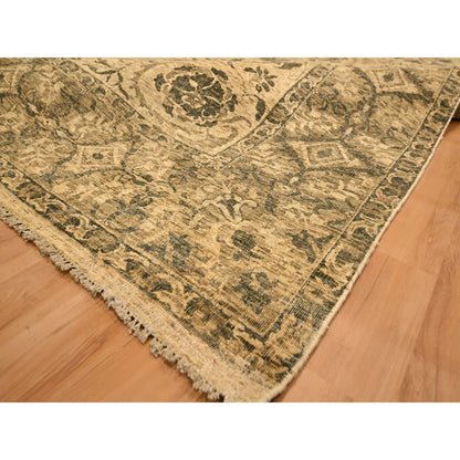 7'10"X9'9" Brown Leaf Design Natural Wool Hand Knotted Zero Pile Rug