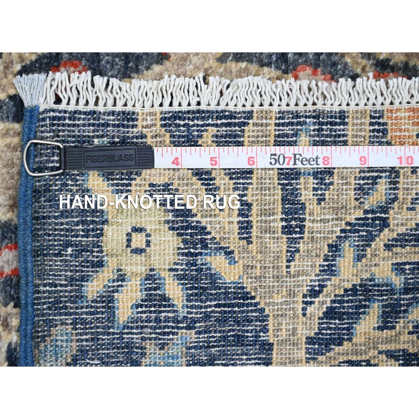 4'X15'8" Blue Hand Knotted Afghan Peshawar Birds Design Wool Runner Rug