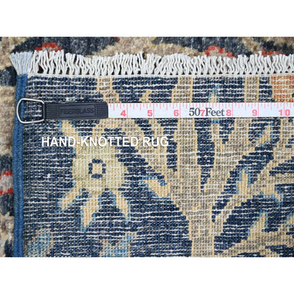4'X15'8" Blue Hand Knotted Afghan Peshawar Birds Design Wool Runner Rug