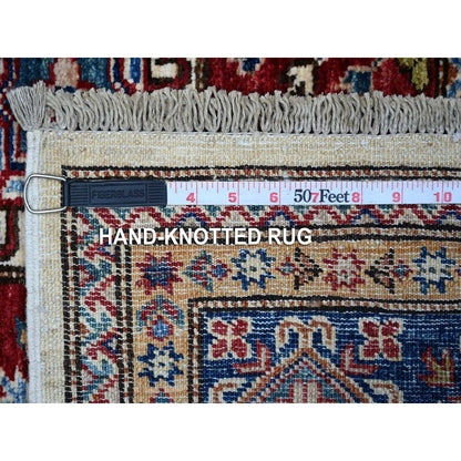 5'10"X9' Cloud White Hand Knotted Wool Super Kazak Geometric Oriental Rug