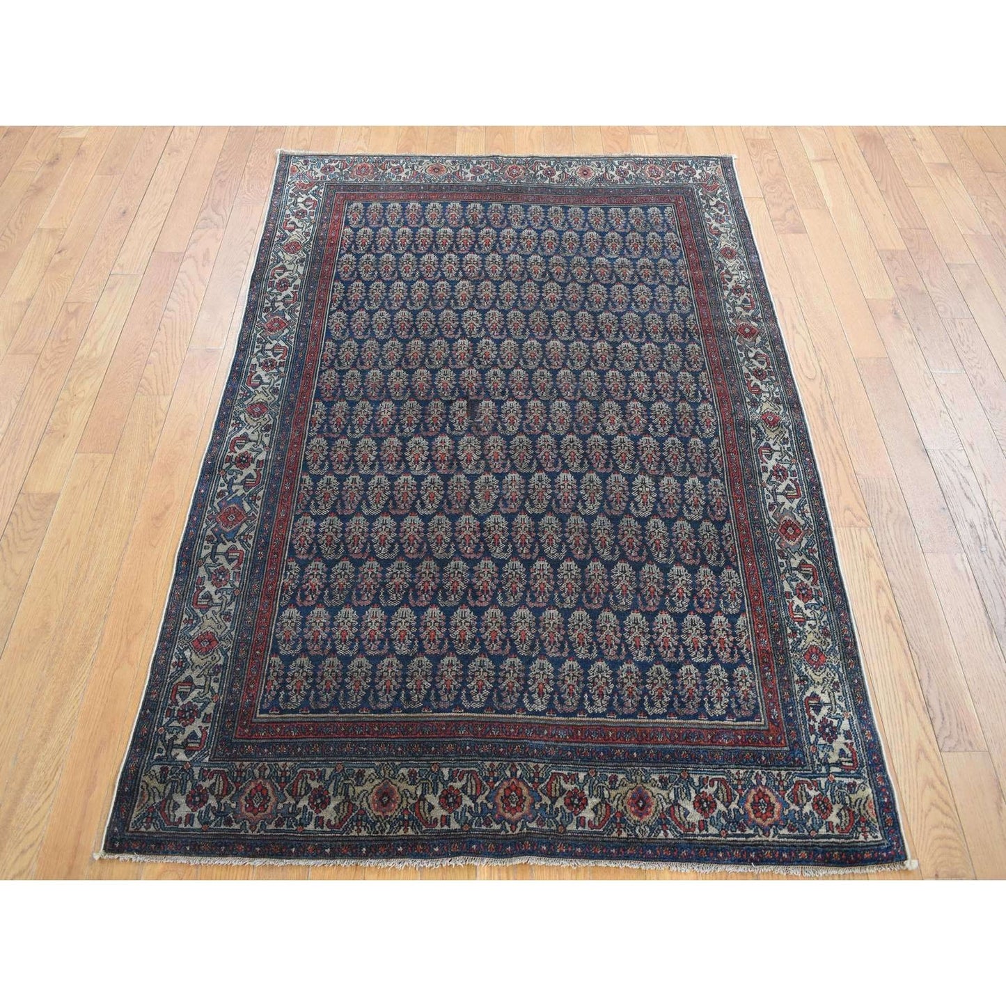 4'X6' Blue Antique Zoroastrian Hand Knotted Pure Wool Slight Wear Rug