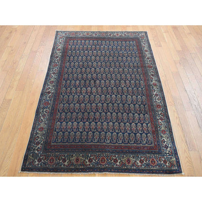 4'X6' Blue Antique Zoroastrian Hand Knotted Pure Wool Slight Wear Rug