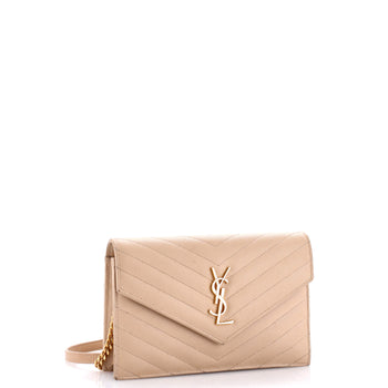Saint Laurent Classic Monogram Wallet On Chain Matelasse Chevron Leather Small