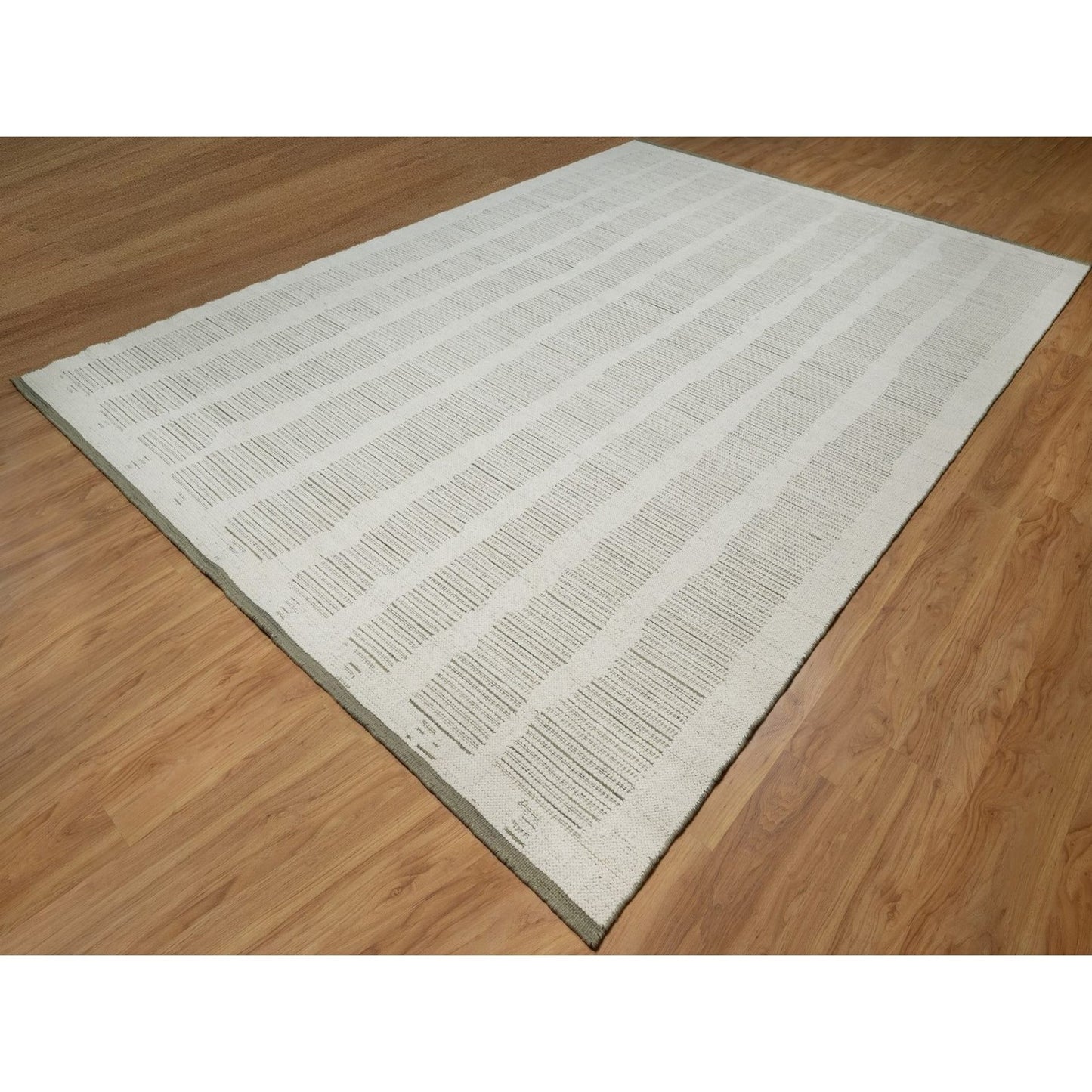 10'X14'1" Ivory Flat Weave With Pile Rug Undyed Natural Wool Hand Woven