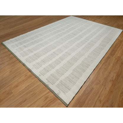 10'X14'1" Ivory Flat Weave With Pile Rug Undyed Natural Wool Hand Woven