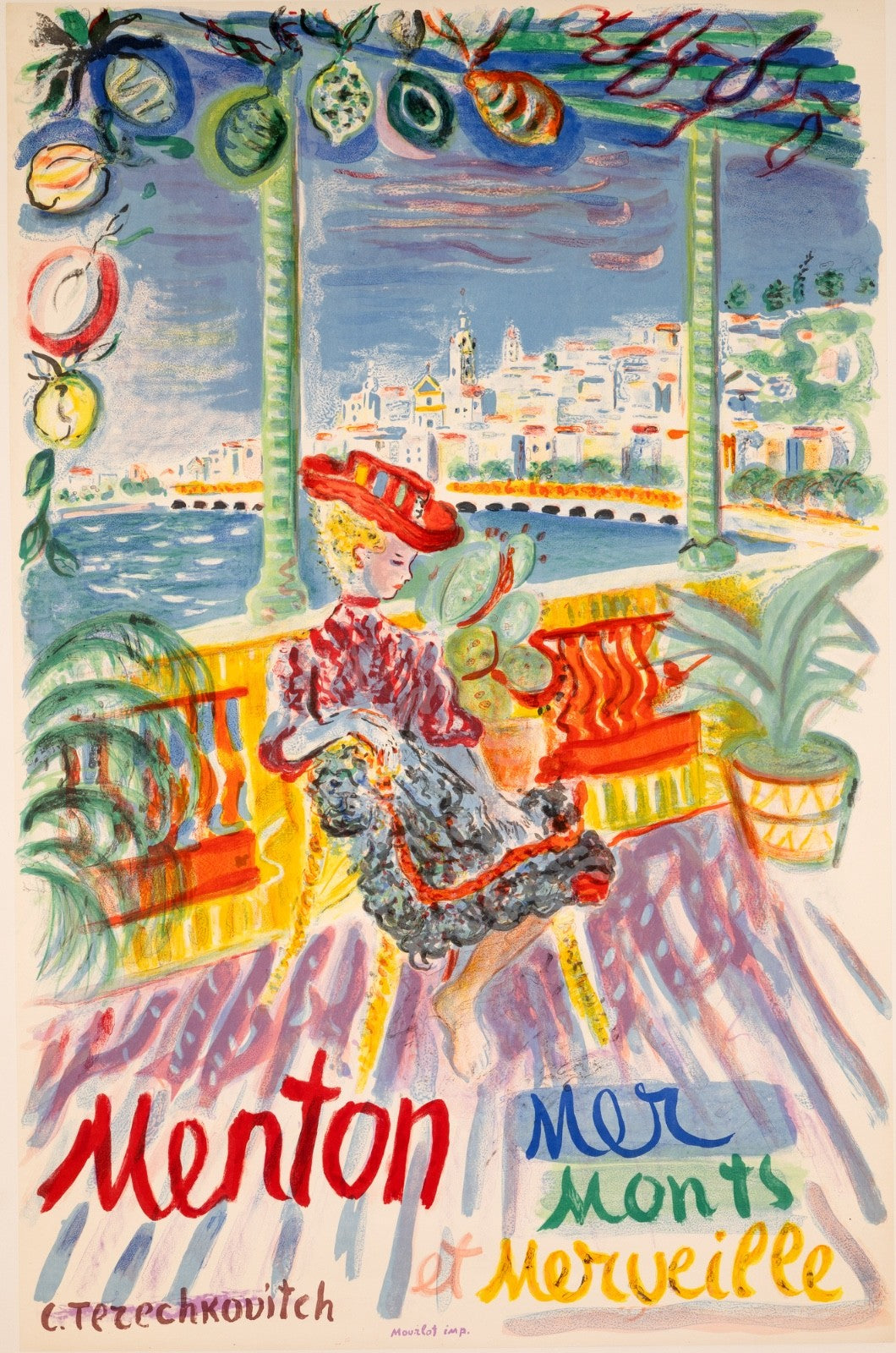 Menton Original French Travel Constantin Terechkovitch Stone Litho Mourlot 1960