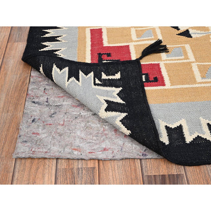 5'2"X7' Peach Color American Indian Design Rug Flat Weave Hand Woven Wool