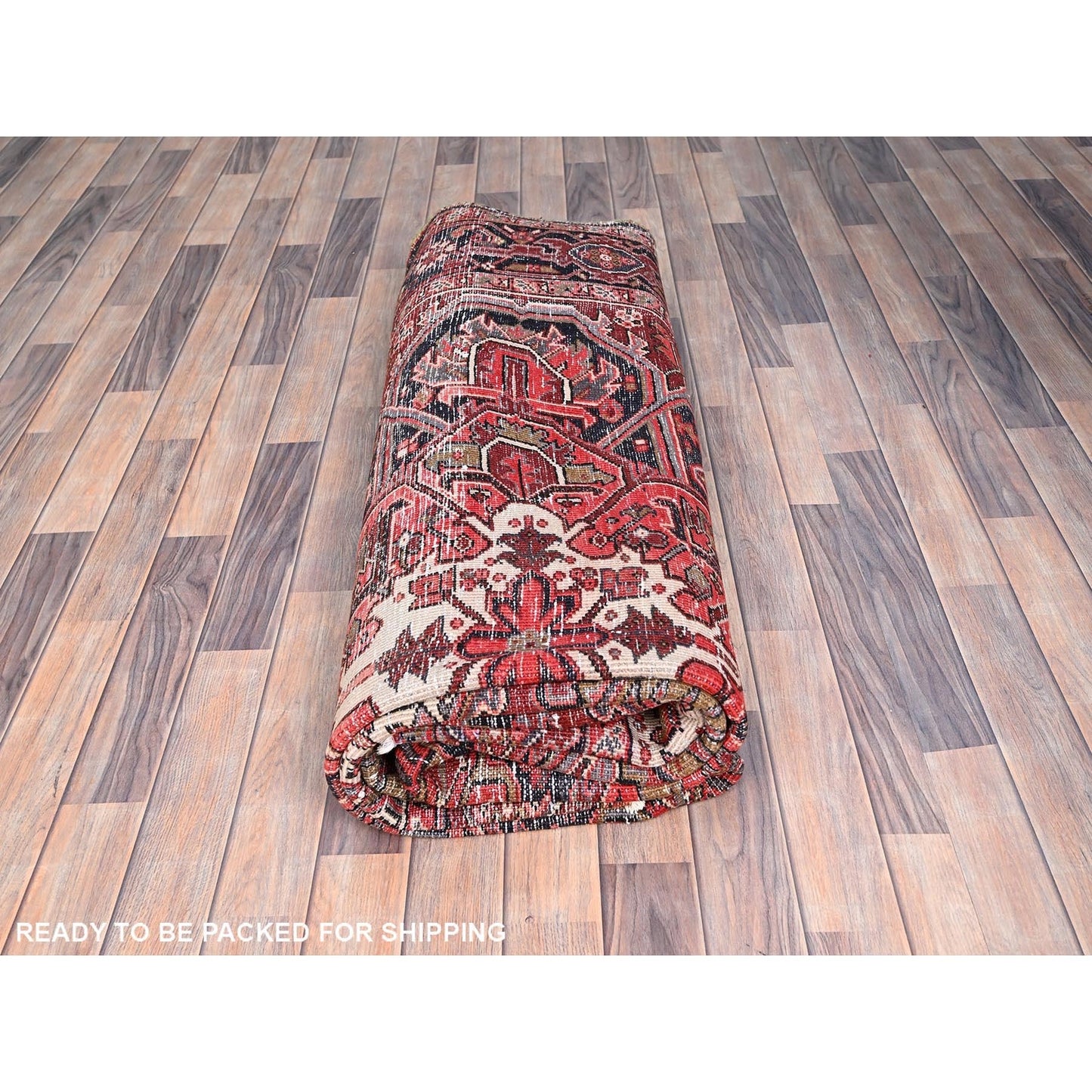 8'X12'2" Rosewood Red Wool Hand Knotted Antique Zoroastrian Heris Rug