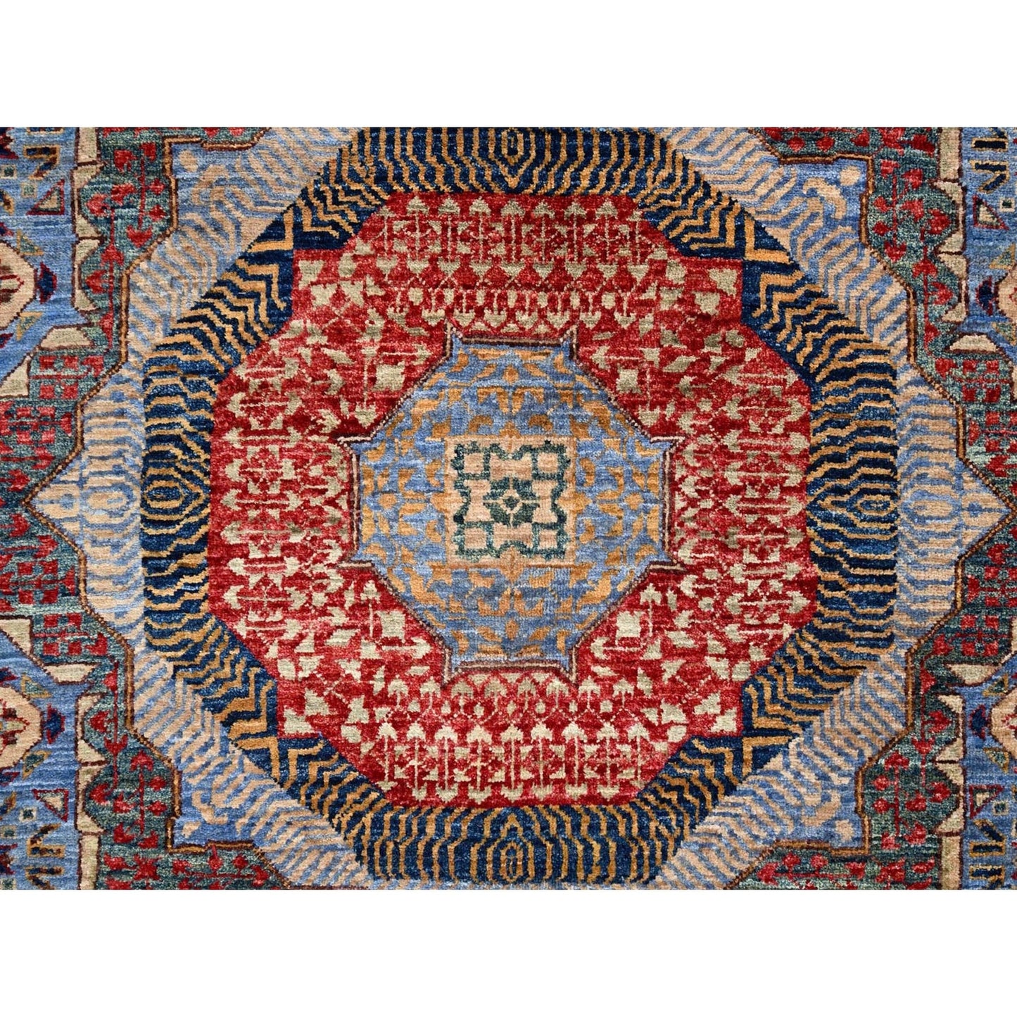 6'1"X9' Blue Hand Knotted All Wool Mamluk Dynasty 200 Kpsi Design Rug