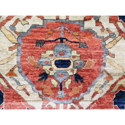 8'2"X10' Brown With Blue Hand Knotted Aryana Seeripe Heris Pure Wool Rug