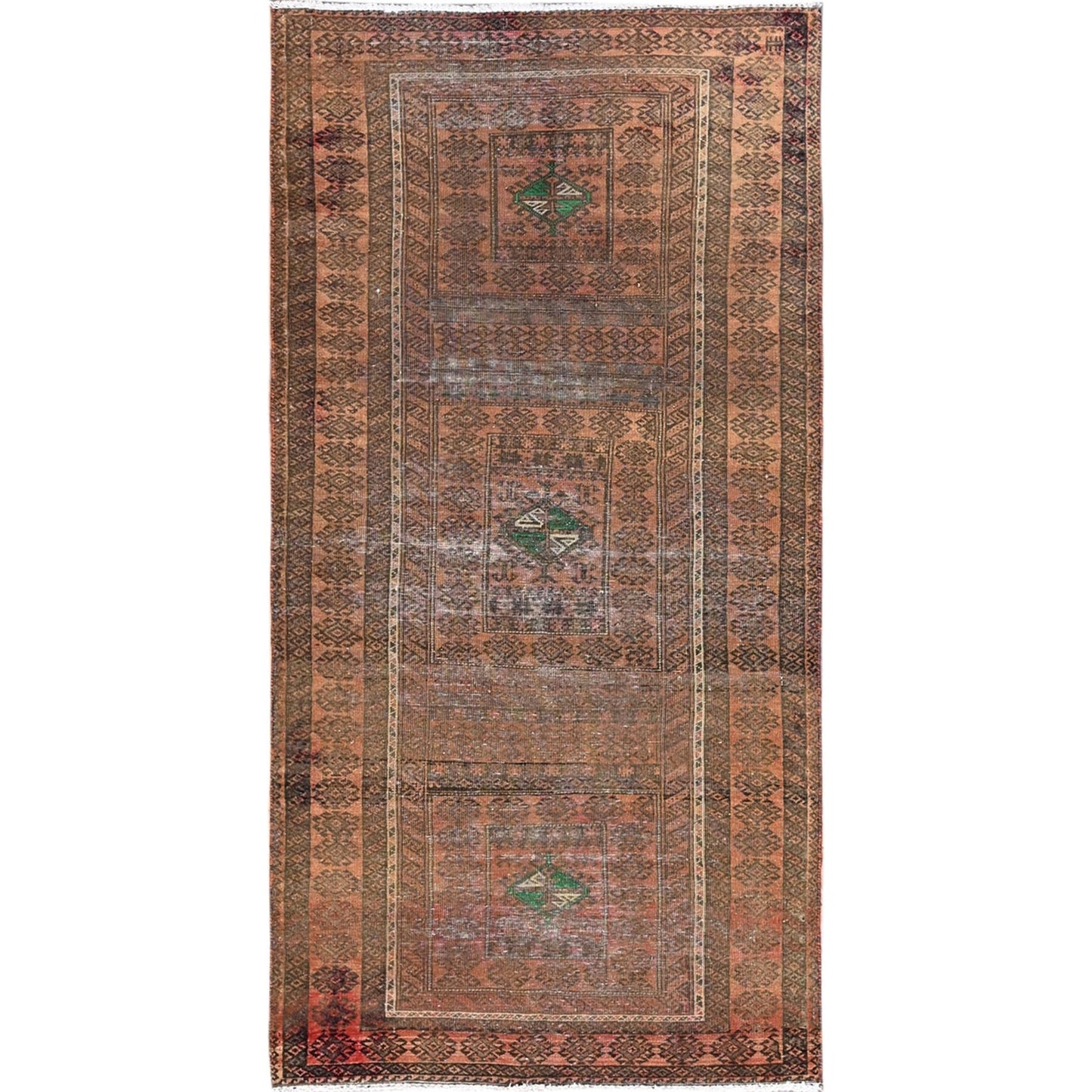 3'X6'7" Brown Hand Knotted Worn All Wool Rug