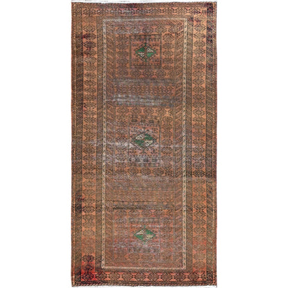 3'X6'7" Brown Hand Knotted Worn All Wool Rug