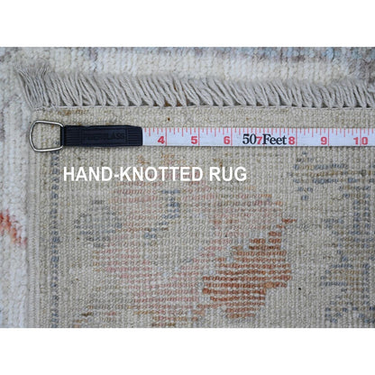 2'7"X6'2" White Angora Oushak Leaf Design Hand Knotted Wool Runner Rug