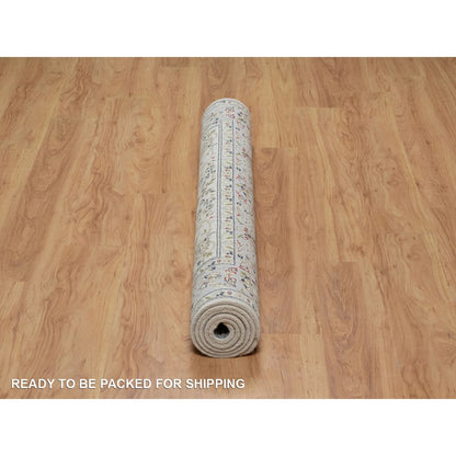 4'9"X6'10" Ivory Nain With Flower Pattern Wool And Silk Hand Knotted Rug