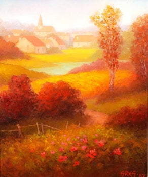 Ronald Greg (Usa) 'Autumn Along The Yonne' Original Oil Painting, Signed, Framed