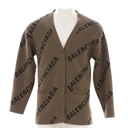 Balenciaga All Over Logo Cardigan Cotton And Wool Blend