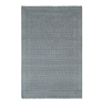 6'X9'1" Gray Silk With Wool Tone On Tone Design Hand Knotted Rug