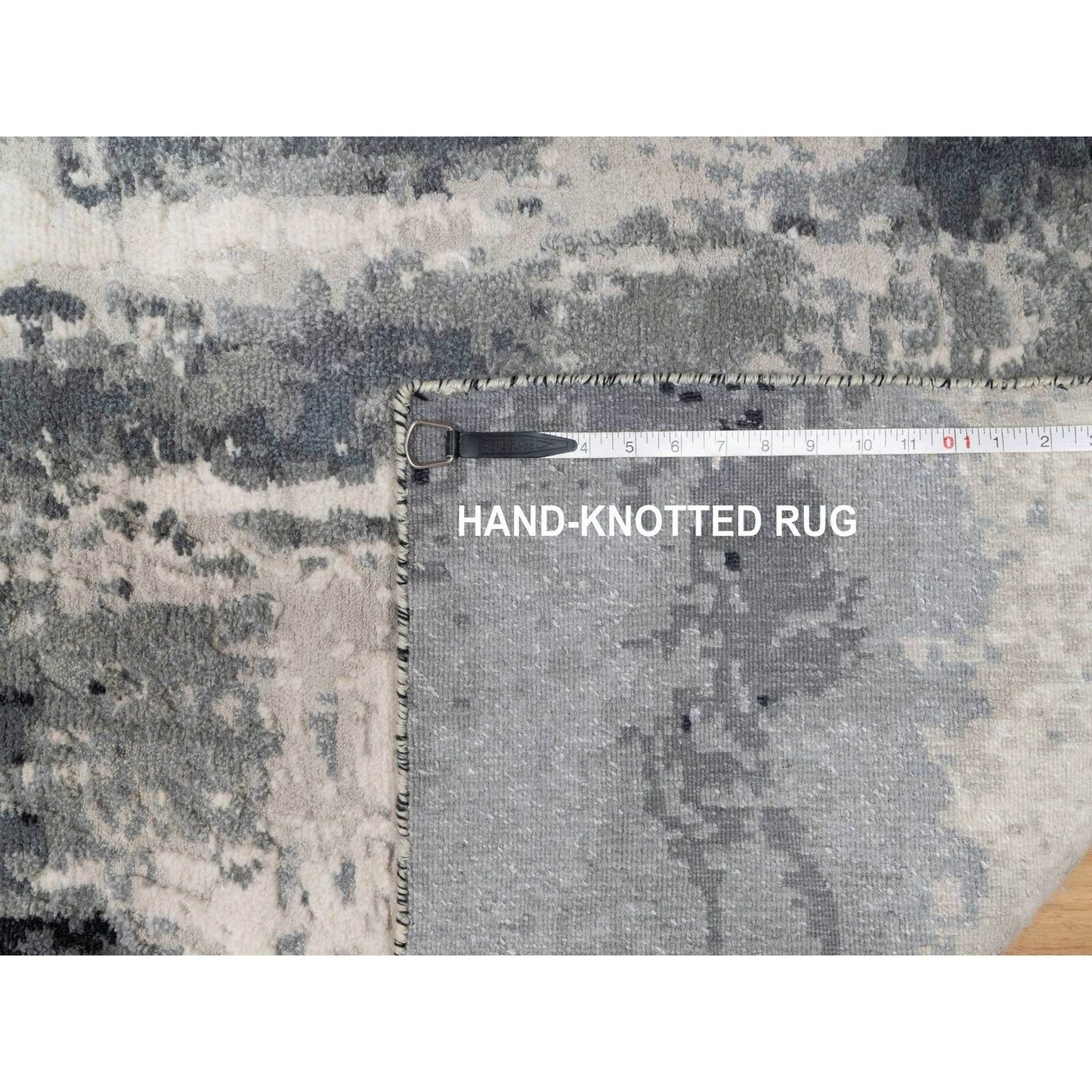 2'6"X8' Black Abstract Design Hand Knotted Wool And Silk Runner Rug