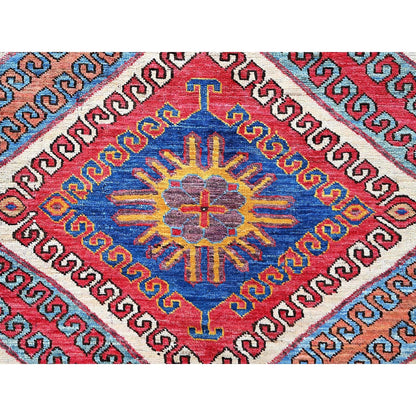 6'2"X8'3" Colorful Caucasian Design Revival Hand Knotted Soft Wool Rug