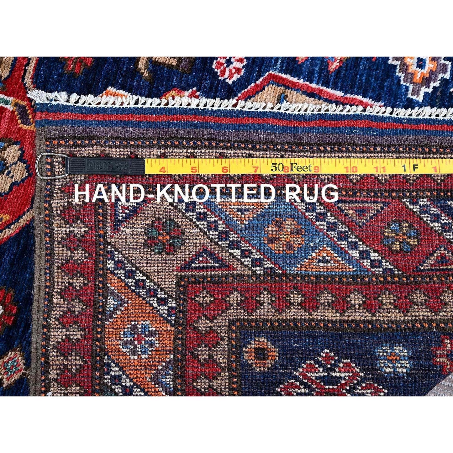 2'8"X9'5" Sailor Blue Caucasian Design Revival Hand Knotted Wool Runner Rug