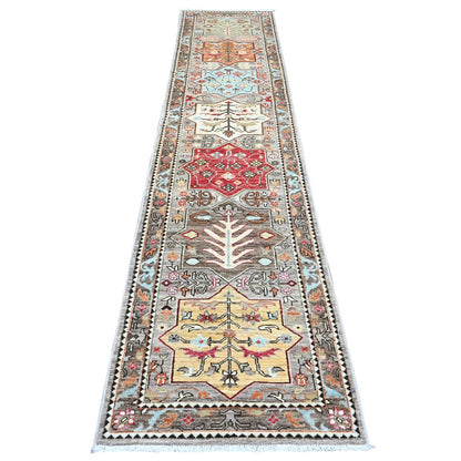 2'6"x11'5" Gray Caucasian Akstafa Design All Wool Hand Knotted Runner Rug