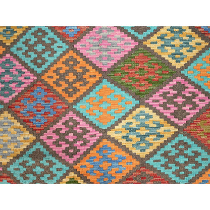 6'8"X9'9" Colorful Soft Wool Afghan Kilim Hand Woven Oriental Rug